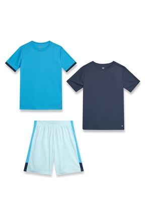 Boys Athletic Outfit Set Performance Mesh Jersey Tees and Athletic Gym Shorts 3 Piece Outfit