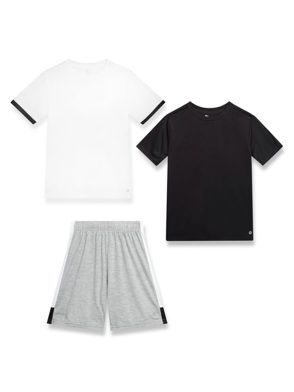 Boys Athletic Outfit Set Performance Mesh Jersey Tees and Athletic Gym Shorts 3 Piece Outfit