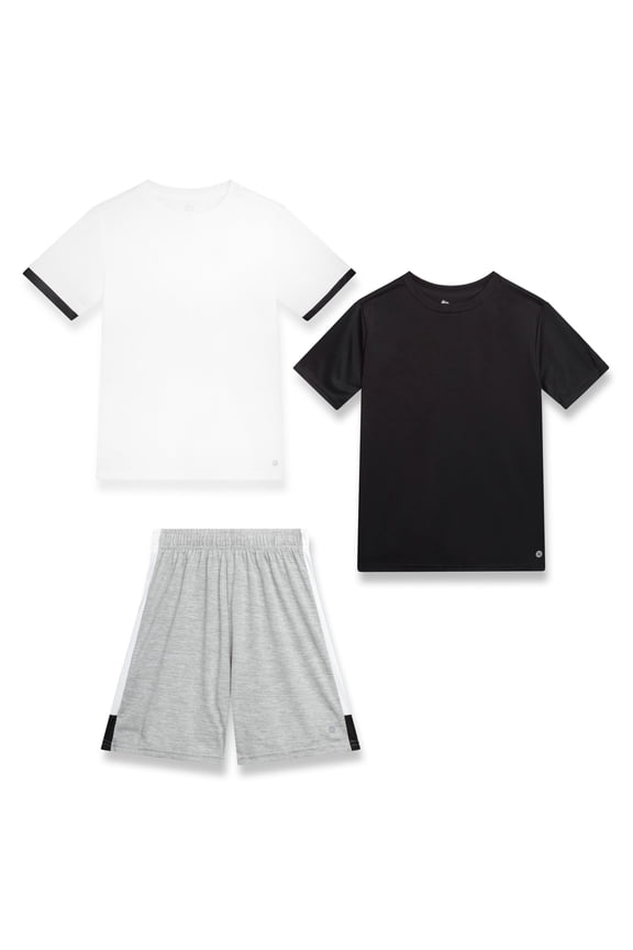 Boys Athletic Outfit Set Performance Mesh Jersey Tees and Athletic Gym Shorts 3 Piece Outfit