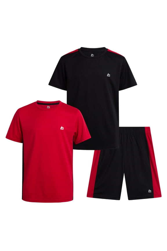 Boys Activewear Set with Performance Mesh Jersey Tees and Athletic Gym Shorts 3 Piece Outfit