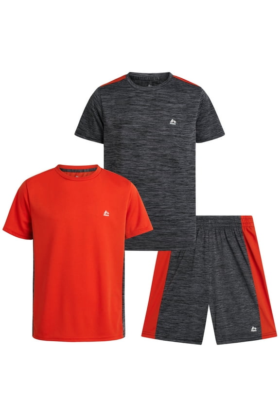 Boys Activewear Set - 3 Piece Performance Mesh and Jersey Tees and Mesh Gym Shorts (8-12)