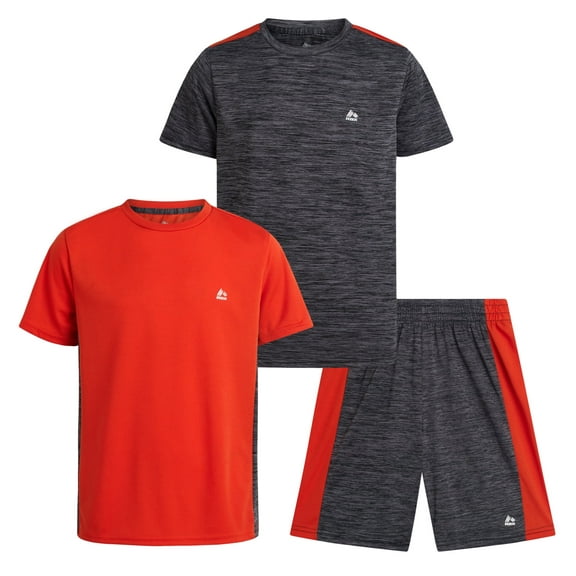 RBX Boys Activewear Set - 3 Piece Performance Mesh and Jersey Tees and Mesh Gym Shorts (8-12)