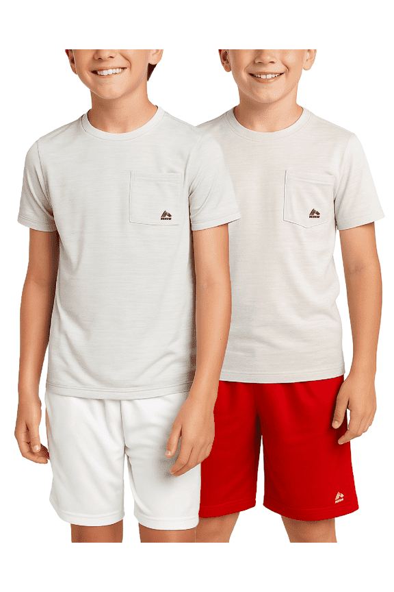 Boys Athletic Shorts - 2 Pack Poly Fleece Mesh Boys Basketball Shorts with Pockets (8-16)