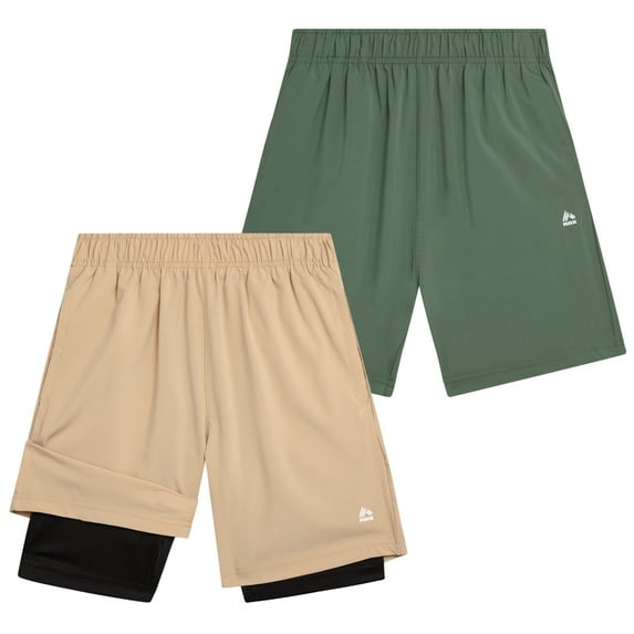 RBX Boys Athletic Shorts - 2 Pack Performance Base Layer Gym Basketball Shorts for Boys (8-16)