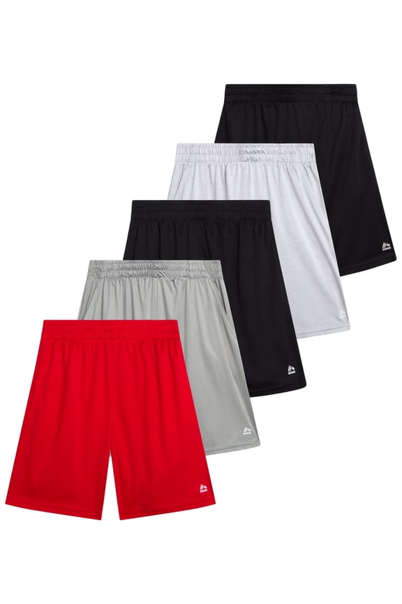 Boys Athletic Shorts - 5 Pack Sports Performance Mesh Gym Boys Basketball Shorts (8-16)