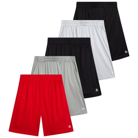 RBX Boys Athletic Shorts - 5 Pack Sports Performance Mesh Gym Boys Basketball Shorts (8-16)