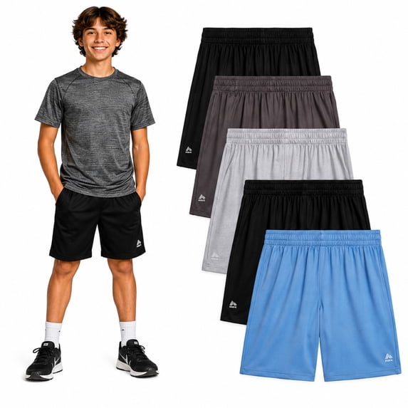 RBX Boys Basketball Shorts Performance Mesh Athletic Basketball Gym Short 5 Pack