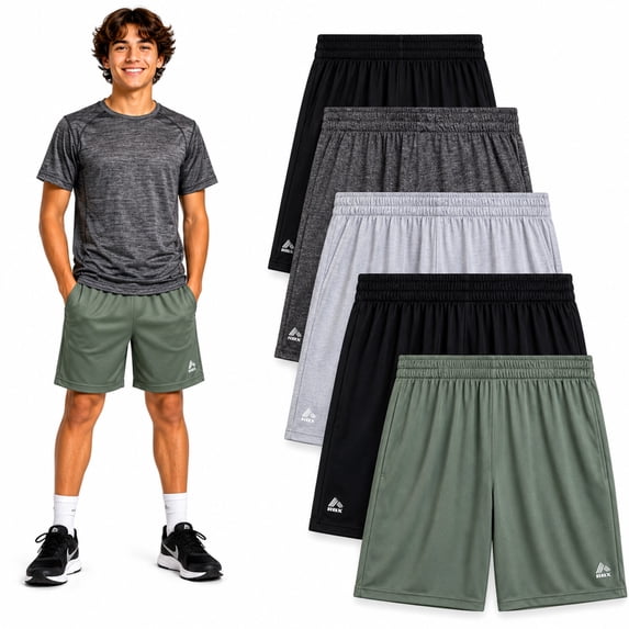RBX Boys Basketball Shorts Performance Mesh Athletic Basketball Gym Short 5 Pack