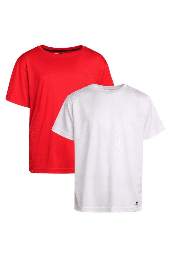 Boys Tshirts - 2 Pack Dry Fit Crewneck Short Sleeve Boys Athletic Shirts Kids Activewear (8-16), Size 14-16, True Red White