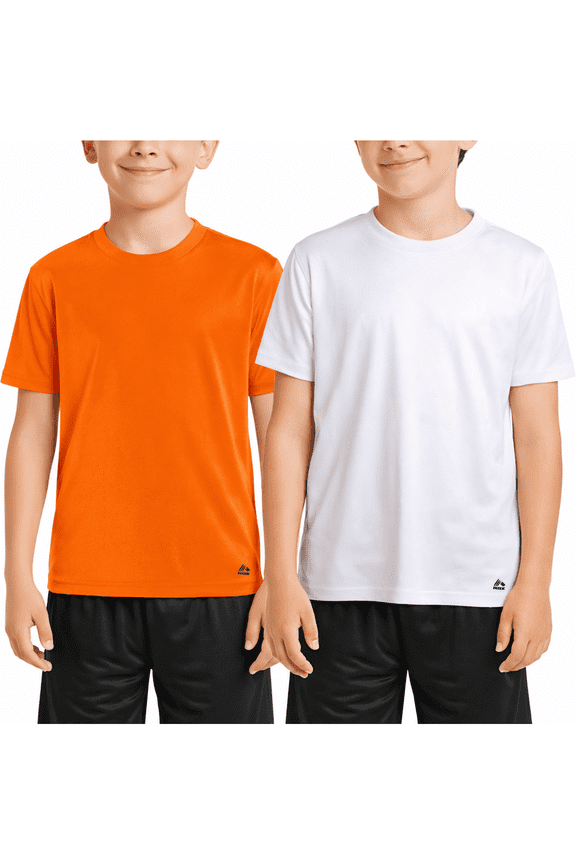 Boys Tshirts - 2 Pack Dry Fit Crewneck Short Sleeve Boys Athletic Shirts Kids Activewear (8-16)