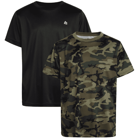 RBX Boys Tshirts - 2 Pack Dry Fit Crewneck Short Sleeve Boys Athletic Shirts Kids Activewear (8-16), Size 14-16, Green Camo