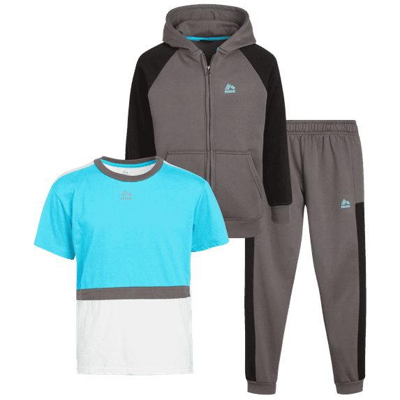 RBX Boys Pants Set - 3 Piece Athletic Outfit Set with Short Sleeve T-Shirt, Fleece Sweatshirt and Joggers