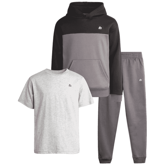 RBX Boys Pants Set - 3 Piece Athletic Outfit Set with Short Sleeve T-Shirt, Fleece Sweatshirt and Joggers