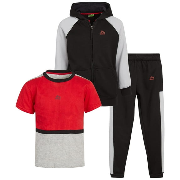 RBX Boys Pants Set - 3 Piece Athletic Outfit Set with Short Sleeve T-Shirt, Fleece Sweatshirt and Joggers