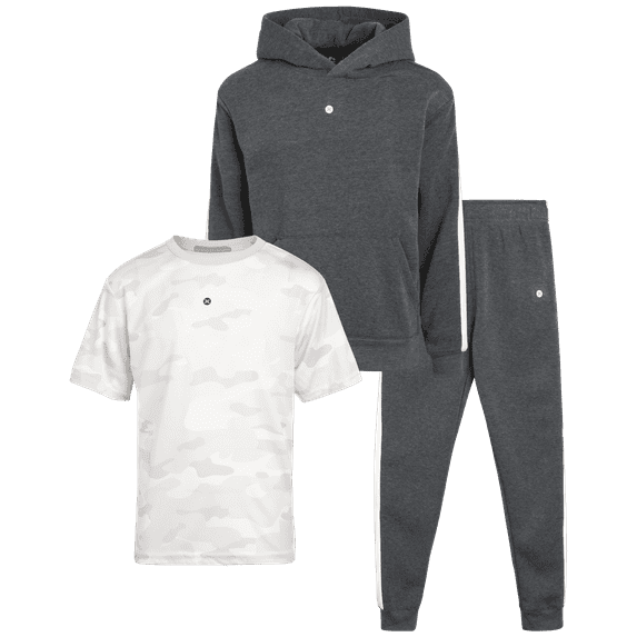 RBX Boys Pants Set - 3 Piece Athletic Outfit Set with Short Sleeve T-Shirt, Fleece Sweatshirt and Joggers