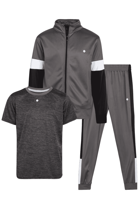 Boys Jogger Set - Lightweight Athletic Tricot Joggers, T-Shirt and Zip Up Jacket for Boys 3 Pack