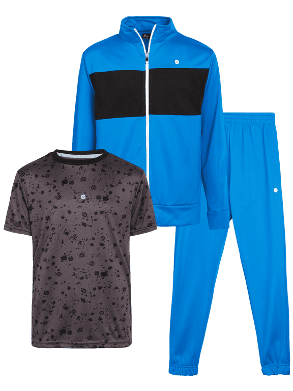 Boys Jogger Set - Lightweight Athletic Tricot Joggers, T-Shirt and Zip Up Jacket for Boys 3 Pack