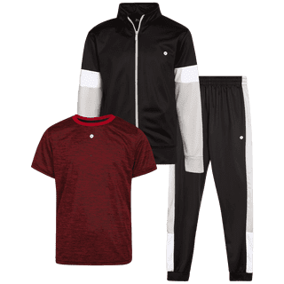 RBX Boys Jogger Set - Lightweight Athletic Tricot Joggers, T-Shirt and Zip Up Jacket for Boys 3 Pack