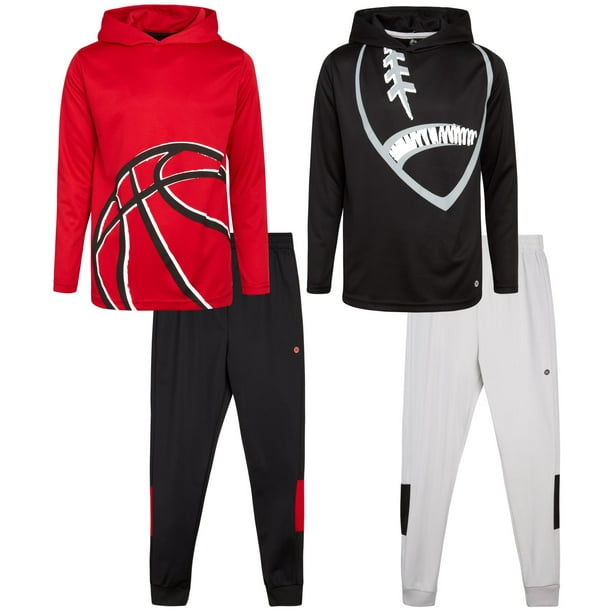 RBX Boys' Jogger Set 4Piece Thermal Sports Hoodie and Tricot Joggers