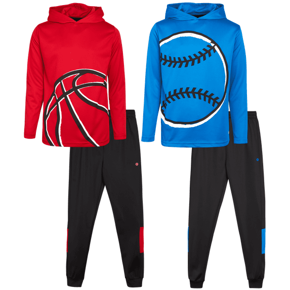 RBX Boys' Jogger Set - 4-Piece Thermal Sports Hoodie and Tricot Joggers (Size: 8-12)