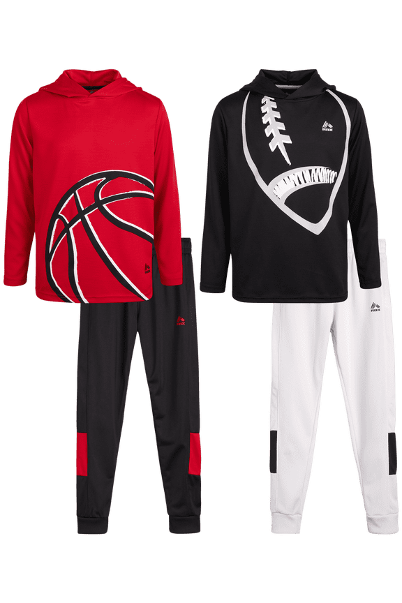 Boys' Jogger Set - 4-Piece Thermal Sports Hoodie and Tricot Joggers (Size: 8-12)