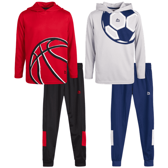 RBX Boys Tracksuit Set - 4 Piece Hoodie Sweatshirt and Tricot Pants Boys Athletic Outfit Sets (8-12)