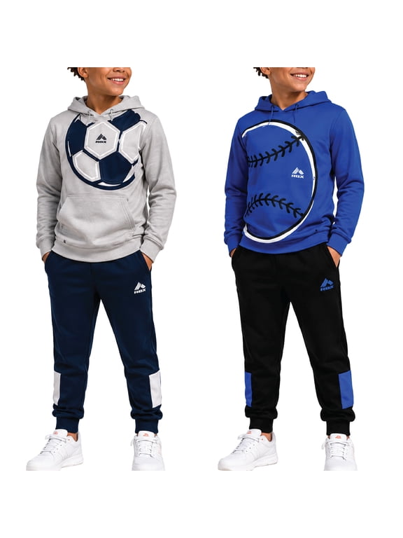 Boys Jogger Set - Thermal Sports Hoodie and Tricot Joggers Athletic Outfit Set 4 Piece