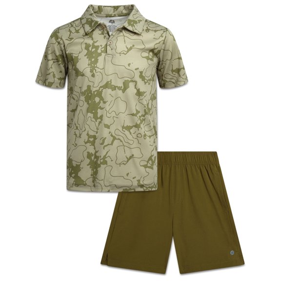 RBX Boys Short Set - 2 Piece Performance Jersey Golf Polo Shirt and Stretch Woven Boys Shorts