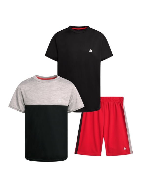 Boys Athletic Outfit Lightweight Breathable Active Shirts and Basketball Shorts 3 Piece Set