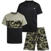 RBX Boys' Shorts Set - 3 Piece Short Sleeve Performance T-Shirt and Shorts (Size: 4-12)