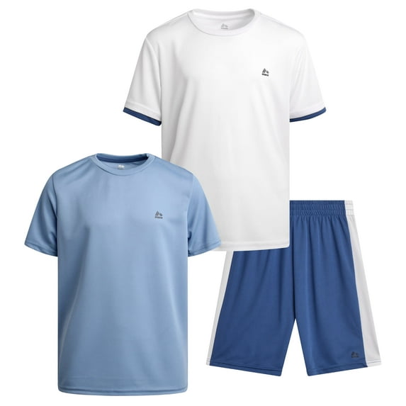 RBX Boys Active Shorts Set - 3 Piece Boys Athletic Shirts and Active Basketball Shorts (4-12)
