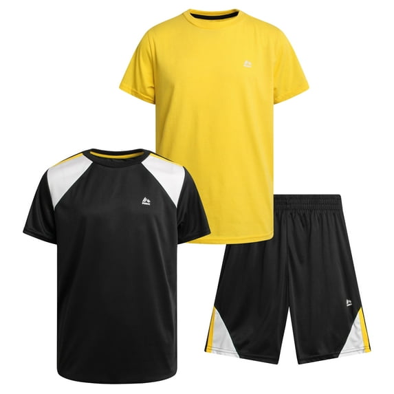 RBX Boys Active Shorts Set - 3 Piece Boys Athletic Shirts and Active Basketball Shorts (4-12)