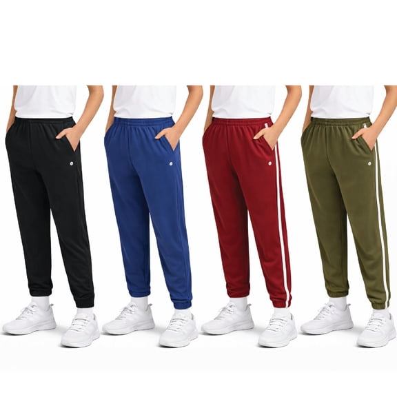 RBX Boys Sweatpants Tricot Soft Stretch Performance Boys Joggers with Elastic Waist & Pockets 4 Pack