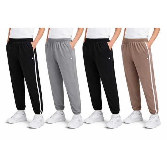 RBX Boys Sweatpants Tricot Soft Stretch Performance Boys Joggers with Elastic Waist & Pockets 4 Pack