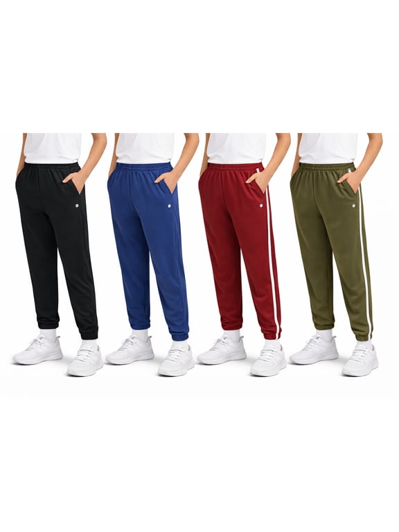 Boys Sweatpants Tricot Soft Stretch Performance Boys Joggers with Elastic Waist & Pockets 4 Pack