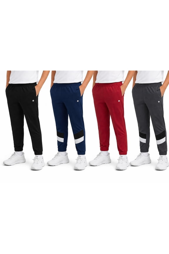 Boys Sweatpants Tricot Soft Stretch Performance Boys Joggers with Elastic Waist & Pockets 4 Pack