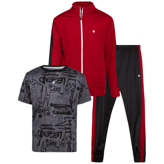 RBX Boys Sweatpants Set - 3 Piece Tricot Joggers T Shirt and Kids Sweatshirts Athletic Sets (8-12)