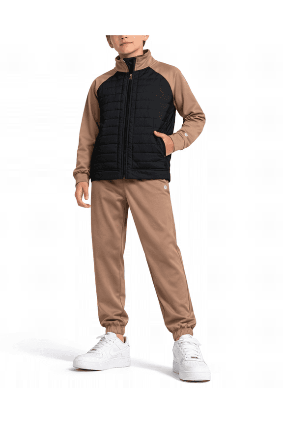 Boys Sweatsuit Set - 2 Piece Tech Fleece Puffer Zip Up Jacket and Jogger Sweatpants Outfit
