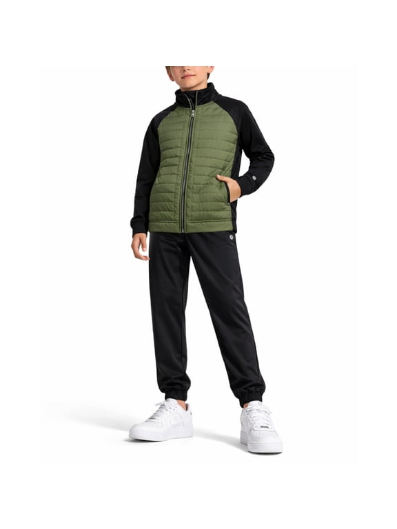 Boys Sweatsuit Set Tech Fleece Zip-up Puffer Jacket and Jogger Sweatpants Athletic Outfit 2 Piece