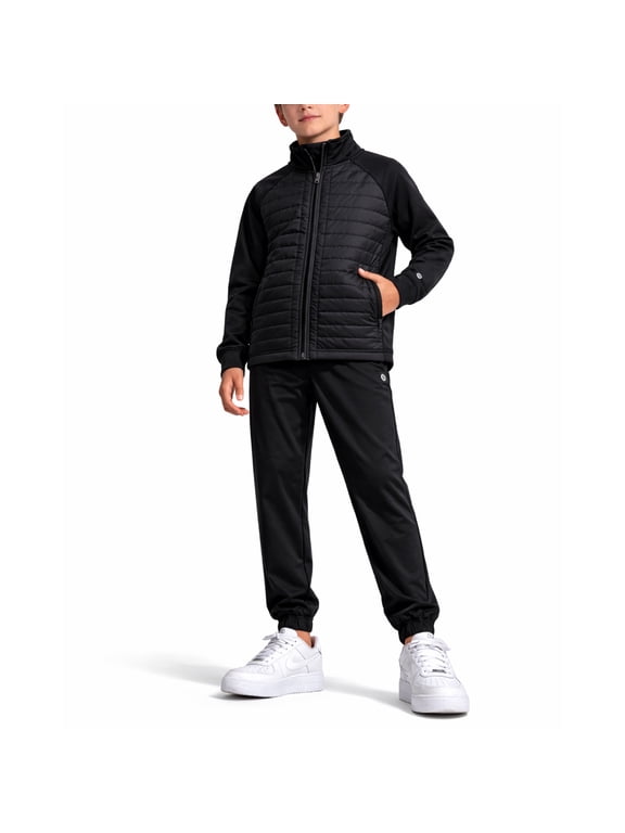 Boys Sweatsuit Set Tech Fleece Zip-up Puffer Jacket and Jogger Sweatpants Athletic Outfit 2 Piece