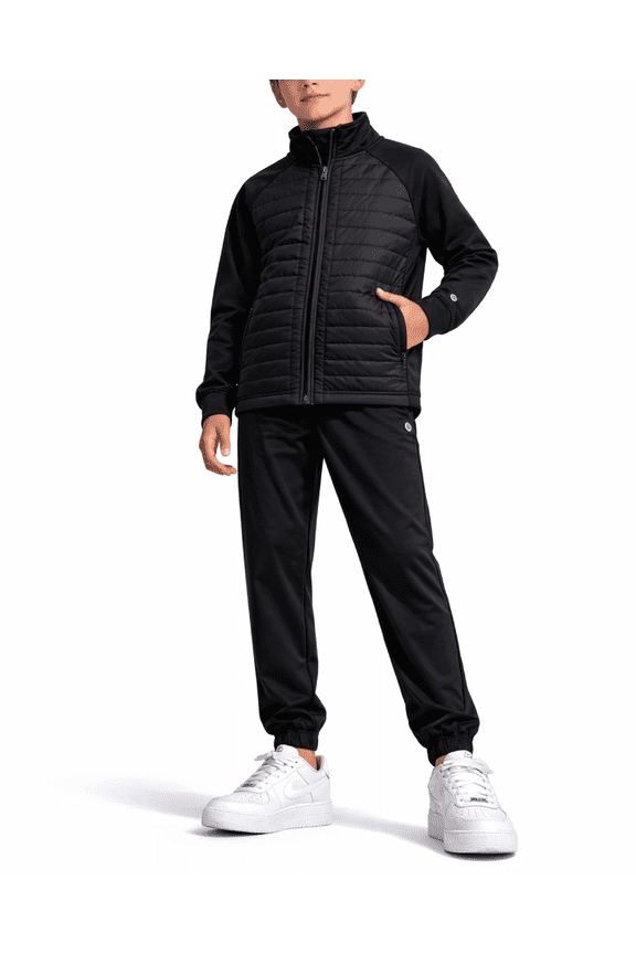 Boys Sweatsuit Set Tech Fleece Zip Up Puffer Jacket and Jogger Sweatpants Athletic Outfit 2 Piece