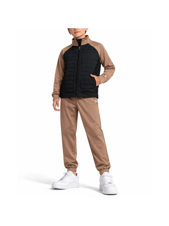 Boys Sweatsuit Set Tech Fleece Zip-up Puffer Jacket and Jogger Sweatpants Athletic Outfit 2 Piece