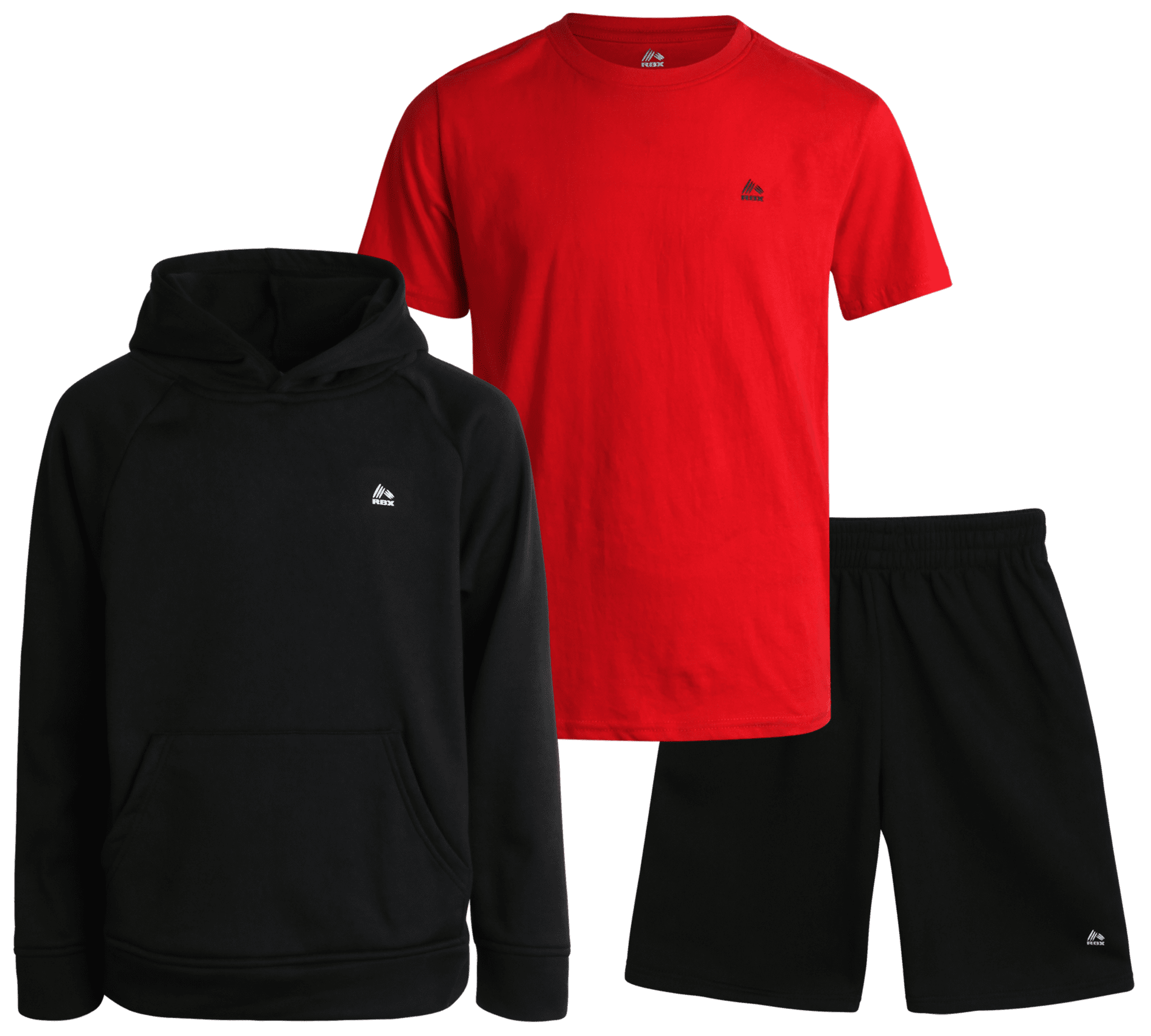RBX Boys' Sweatsuit Set 3 Piece Fleece Hoodie Sweatshirt, Sweat Shorts, and Short Sleeve T