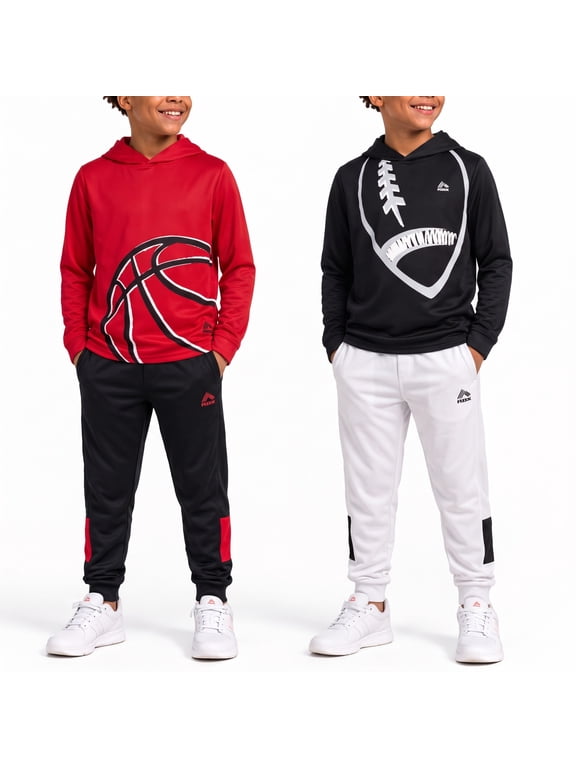 Boys Jogger Set - Thermal Sports Hoodie and Tricot Joggers Athletic Outfit Set 4 Piece