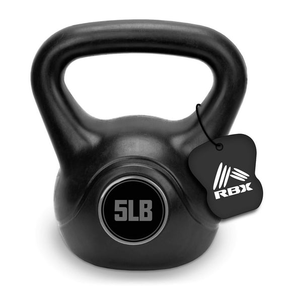 RBX Cement Kettlebell with Shock-Proof Plastic Coating for CrossFit Training, 5lb