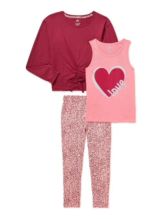 Girls Active 3PC Jersey Top with Performance Legging and Matching Tank, Sizes 4-12