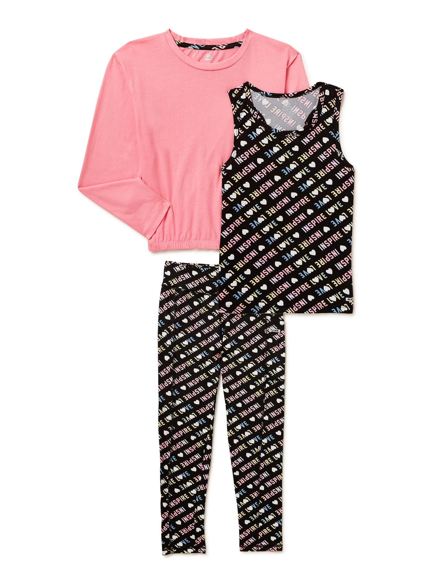 RBX Girls 3PC Jersey Top & Performance Legging Outfit Set, Sizes 4-12