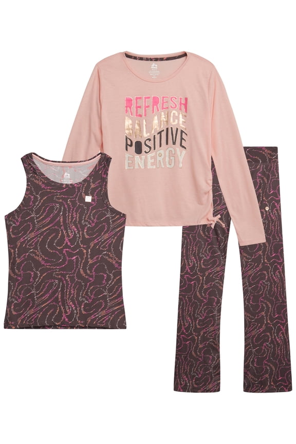 Girls Active Pants Set - 3 Piece Long Sleeve Shirts, Sleeveless Tank Top, and Leggings (7-12)