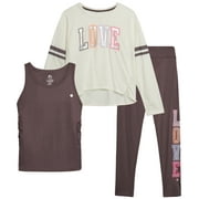 RBX Girls' Active Pants Set - 3 Piece Long Sleeve Shirt, Tank Top, and Leggings (7-12)