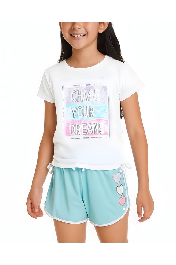 Girls' Active Shorts Set - 2 Piece Short Sleeve T-Shirt and Athletic Mesh Shorts - Activewear Set for Girls (Size: 7-12)